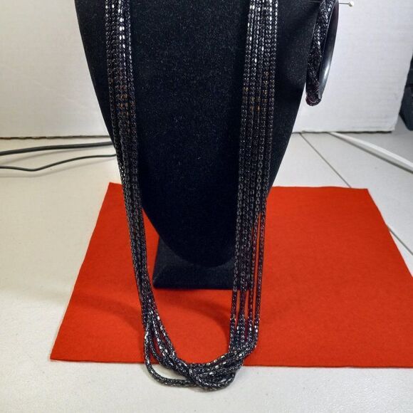 Long Black Five Strand Mesh Chain Necklace and Bracelet - Picture 1 of 9